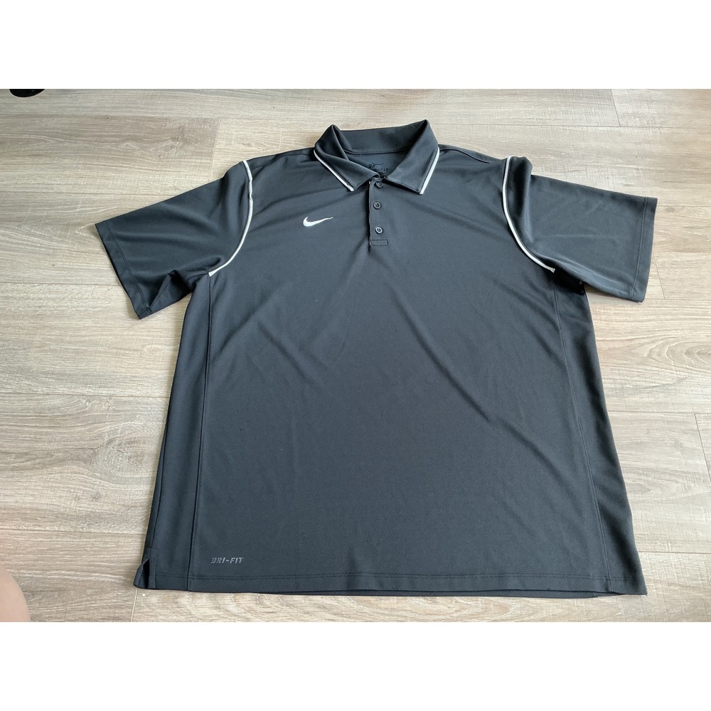 Nike Golf Dri-FIT Polo Shirt Mens XL Charcoal Grey White Piping Short Sleeve